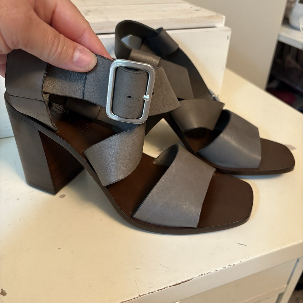 Boemos Sandals Women's 39 Gray Open Toe Block Heel Slingback Strappy Leather